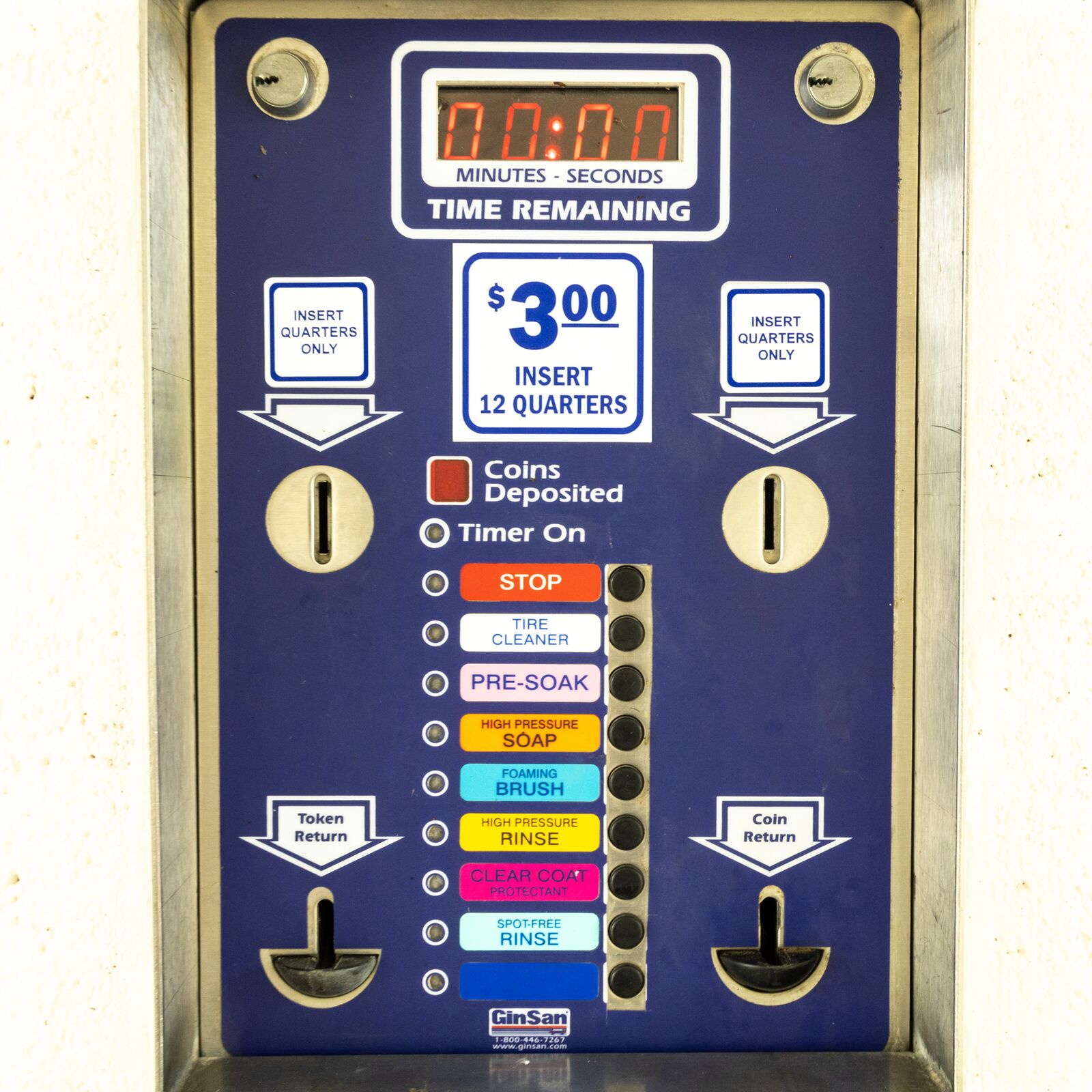 Wash timer and quarter payment console